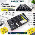 Superior Fineliner Pen Set 6 Pcs Sizes 005, 01, 03, 05, 08 & BR for Drawing & Sketching.