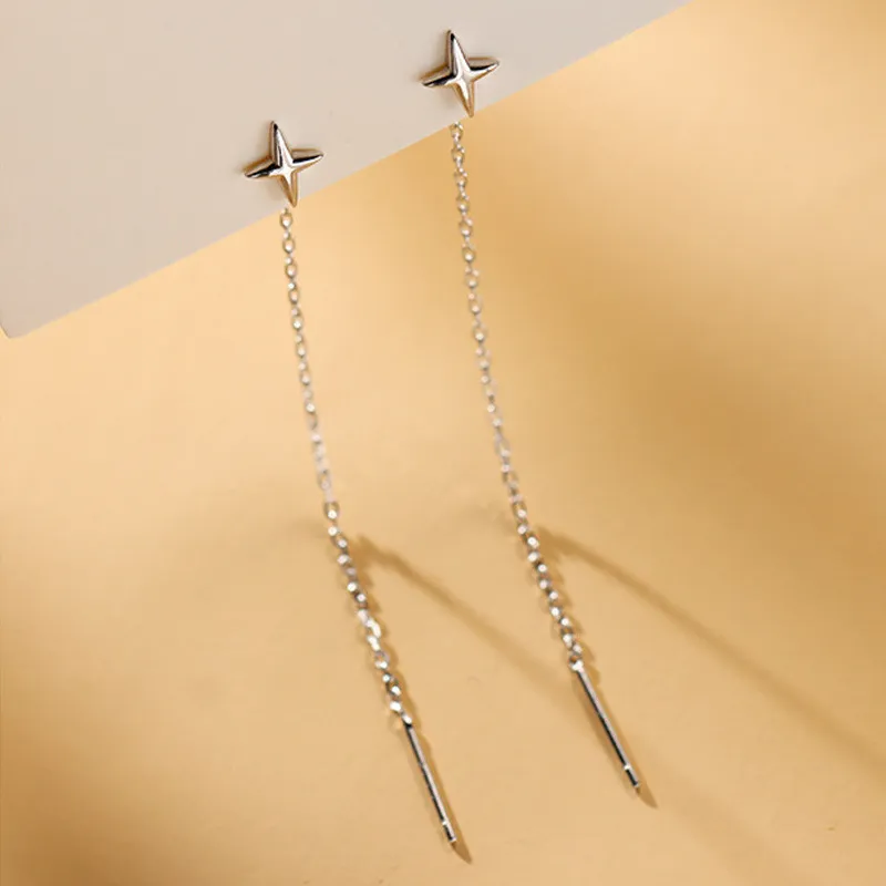 Stainless Steel Cross Tassel Threader Earrings – Dangle Drop For Women Girls