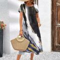 Summer Womens Dresses 3d Textured Print Short Sleeve Female Clothes Fashion Loose A-Skirt 2023 New Oversized Lady Classy Dresses.