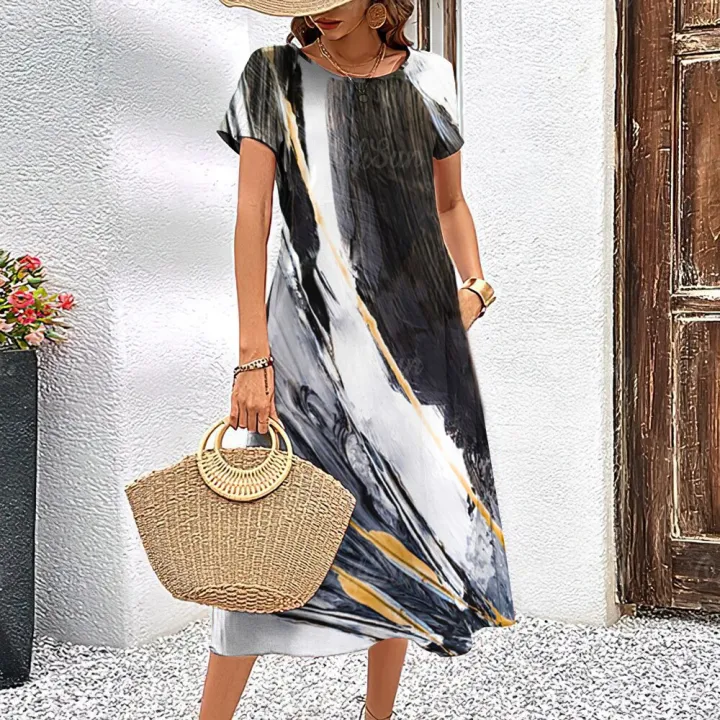 Summer%20Womens%20Dresses%203d%20Textured%20Print%20Short%20Sleeve%20Female%20Clothes%20Fashion%20Loose%20A-Skirt%202023%20New%20Oversized%20Lady%20Classy%20Dresses%20-%20Image%204