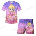 Super Mario Bros T Shirt + Shorts Sets Kids Boys Girls T-shirts Short Pants 2 Pcs Suits Mario Peach Princess Clothing Girl Tops. 