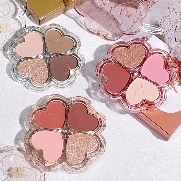 Clover Eyeshadow Palette Dreamy Eye Makeup Lucky Clover Four-color Pearlescent Matte Makeup Makeup Palette Shining And Charming JokeT