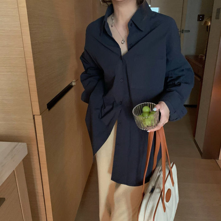 Hong%20Kong%20Style%20Mid-Length%20White%20Shirt%20Coat%20Early%20Autumn%20Top%20Women's%20New%20Design%20Sense%20Niche%20Korean%20Long%20Sleeve%20Shirt%20-%20Image%204