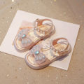Girls Sandals Fashion Sequins Cute Bow Summer Princess Shoes Soft Falt Children Beach Kids Footwear 23-36.