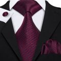 Red 100% Silk Novelty Tie Set 8.5cm Solid Woven Necktie Fashion Designers Barry.Wang Tie For Men Wedding Business LS-5028. 
