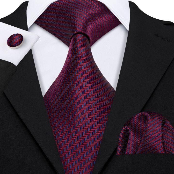 Red 100% Silk Novelty Tie Set 8.5cm Solid Woven Necktie Fashion Designers Barry.Wang Tie For Men Wedding Business LS-5028