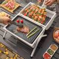 Grill Barbecue Grill Camping Grilling Meat Holder Rack Cooking Tabletop Grill for Outdoor, Camping, Campfire , With Baking Tray, White. 