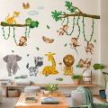 Cartoon Zoo Monkeys Wall Stickers Kids Room Elephant Giraffe Children's Room Baby Room Decor Wall Sticker Nursery Mural Poster.