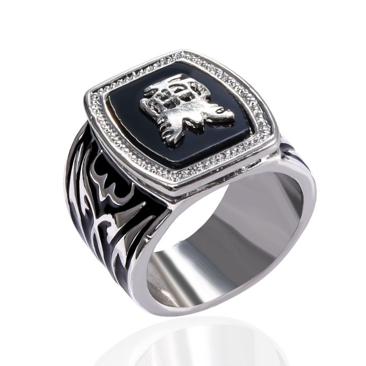 New Ring Alaric Ric The Vampire Diaries Revival Black Engagement Ring Men Steampunk Antique Enamel Ring Punk Jewelry