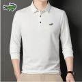 Men's Embroidery Brand High Quality Knitted Polo Shirt Four Seasons Casual Ribbed Long Sleeve T-shirts Black White Tee 8 Colors. 