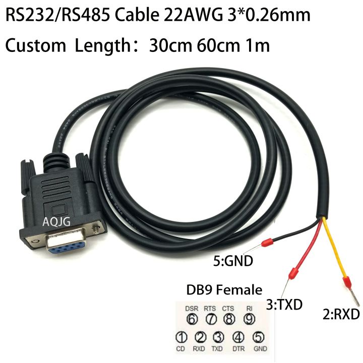 1PCS DB9 to 3pin (2 3 5 )Cable 3pin RS232 RS485 Converter 30cm 60cm 1m customize DB9 Female Plug Wire 22AWG 9Pin