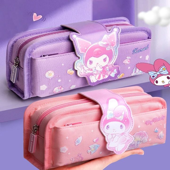Sanrio Pencil Case Kuromi Melody Cinnamoroll Stationery Box Primary School Student With Zero Wallet Female Cute Pencil Box Gift