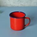 rust free good 370ml unbreakable nostalgic cookable heatable enamel tea mug with lid blue rim on mug and lid.