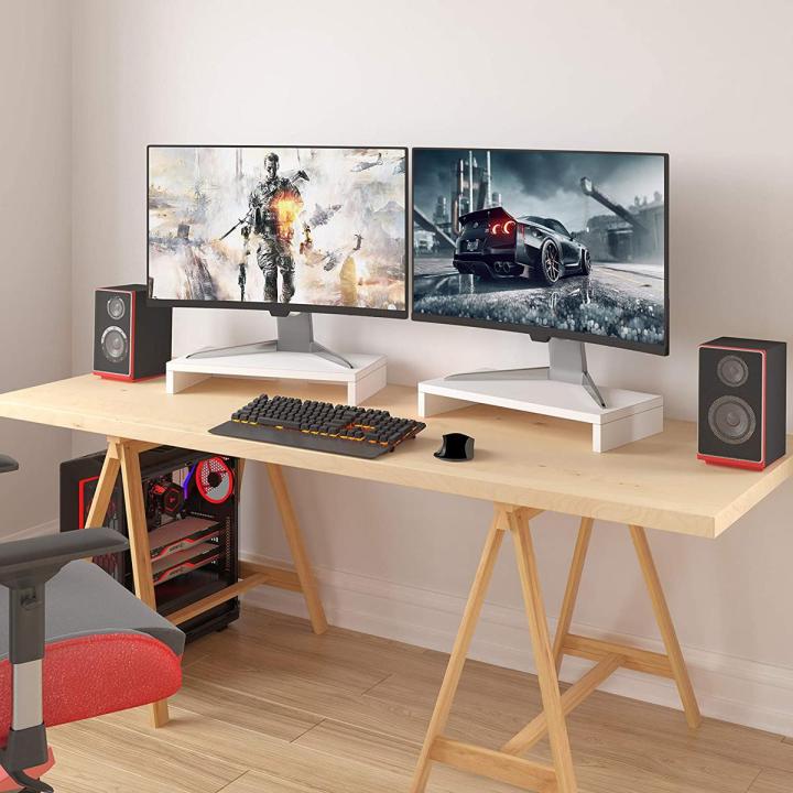 TV PC Desktop Modern Computer Monitor Stand Screen Riser-White-Black-Walnut color-HR Crafts