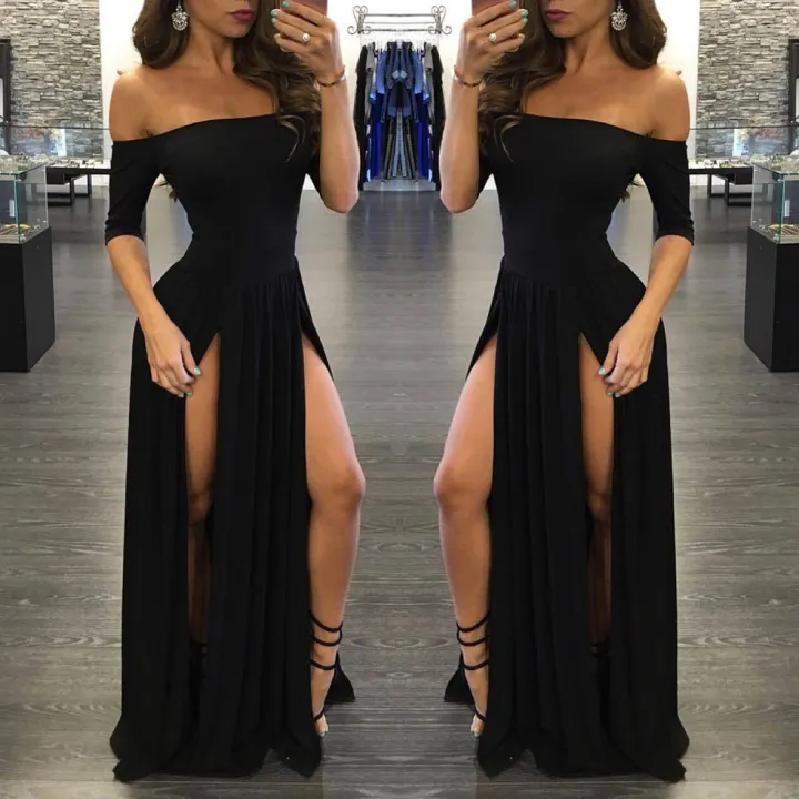 Women%20Sexy%20Slash%20Neck%20Maxi%20Dress%20Solid%20Color%20High%20Slit%20Formal%20Party%20Dress%20Fashion%20Slim%20Summer%20Dress%20Vestido%20De%20Mulher%20-%20Image%203