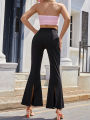Eligible Women Fashion Wild Flare Pants Solid Color Elastic High Waist Slim Fit Trousers Spring Casual Trend Slacks Streetwear.