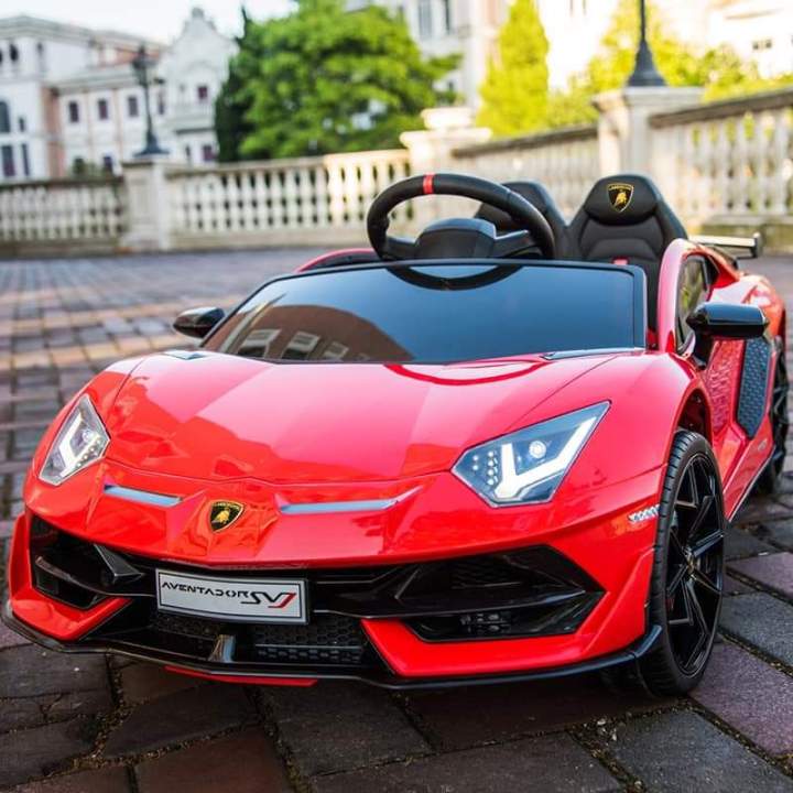 ids 12V Ride On Lamborghini Aventador SV Sports Car Control, AUX Cable, 2 Speeds, LED Lights, Sounds - Red