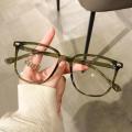 Retro Olive Green Brand Anti Blue Light Glasses Version for Men and Women Korean Fashion Plain Face Thin Square Eye Frame.