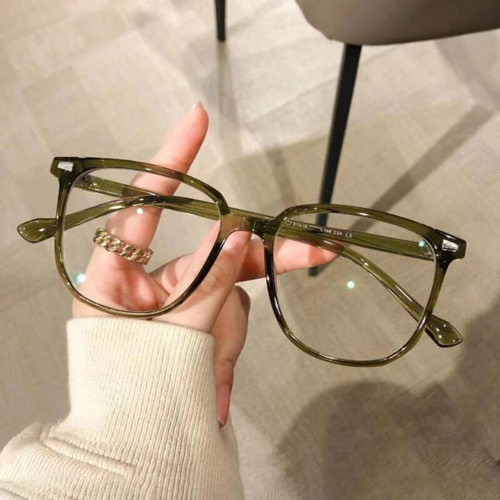 Retro Olive Green Brand Anti Blue Light Glasses Version for Men and Women Korean Fashion Plain Face Thin Square Eye Frame