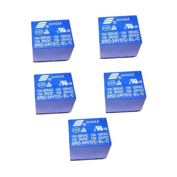 24V Relay DC-24V DC24V 10A 250VAC 5 Pin Coil SPDT Power Relays SRD-24VDC-SL-C PCB Mount Auto Universal Power Relay Switches DC 24V Relay