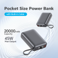 Qcy PB20A 20000mah 45W PD Fast Charging Powerbank with Build in Input+Output in 1 Cable. 