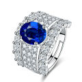 Live Sale Full Diamond Colored Stone Ring Opening Set 2 Carat High Carbon Diamond Egg Shaped Diamond Deep Blue Citrine Ring. 