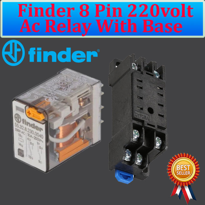 Finder%20Ac%20220/240%205A%20Coil%208%20Pin%20DPDT%20Power%20Electromagnetic%20General%20Purpose%20Relay%20With%20Base%20-%20Image%202