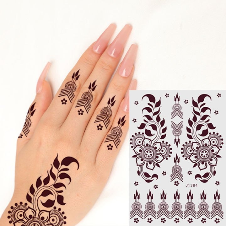 Waterproof%20Henna%20Tattoo%20Stickers%20Skin-safe%20Brown%20Lace%20Flower%20Temporary%20Tattoos%20Sticker%20Tattoos%20Non-permanent%20Henna%20Tattoo%20for%20-%20Image%202