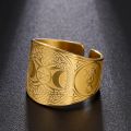 Dawapara Triple Moon Goddess Ring Pentagram Pentacle Stainless Steel Ring Pagan Magic Amulet Tree of Life Wiccan Jewelry.
