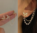 Earrings - Trendy Fashionable Korean Elegant Cute Rhinestone Butterfly Pearl Stud Earrings for Girls Simple Stylish Fashion - Earring for Women New Collection. 