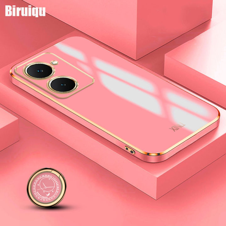 Biruiqu for VIVO Y18 Back Cover Luxury 6D Plating Frame Shiny Bling Phone Pounch Soft Silicone Square Phone Case