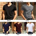 2021 Men's T-shirt Japan Short Sleeve Male Ice Silk Trackless T-shirt V-neck Slim Summer Pure Colors Clothing T Shirts Tops Tee. 