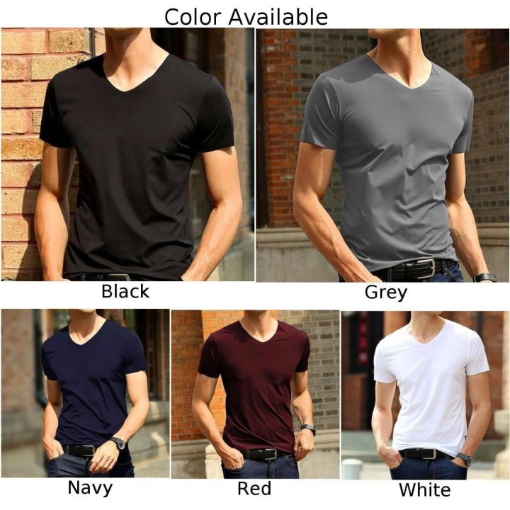 2021%20Men's%20T-shirt%20Japan%20Short%20Sleeve%20Male%20Ice%20Silk%20Trackless%20T-shirt%20V-neck%20Slim%20Summer%20Pure%20Colors%20Clothing%20T%20Shirts%20Tops%20Tee%20-%20Image%208