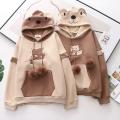 Harajuku Bear Anime Hoodies Women Korean Kawaii Cotton Fleece Hoodie Coat Long Sleeve Oversized Kpop Y2K Girls Winter Clothes.