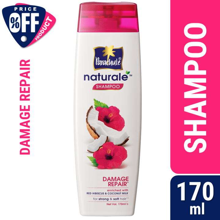 Parachute Naturale Damage Repair Shampoo with Red Hibiscus & Coconut Milk| For Strong & Soft Hair| Smoothens Rough Hair| Paraben Free, 100% Vegan| All Hair Types| 170 ml