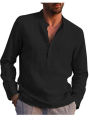 men's long sleeve V-neck leisure loose linen shirt with pocket fashion casual shirt. 