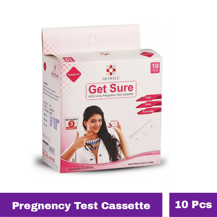 10 Pcs Get Sure Pregnancy Test Cassette Device Kit - Urine HCG Check Strips [Full Box-Display Type]