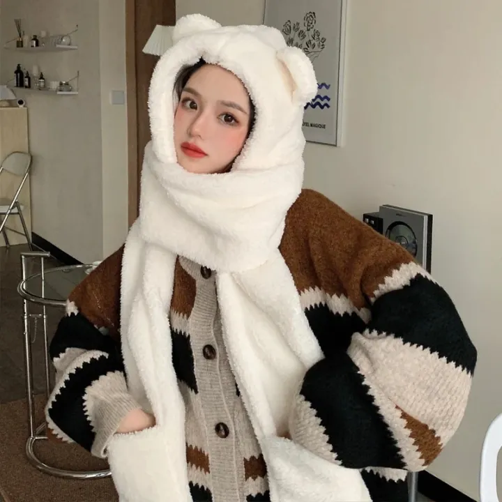 Harajuku%20Cute%20Bear%20Ear%20Scarf%20Hijab%20Hat%20Gloves%20Female%20One-piece%20Cap%20Winter%20Warm%20Plush%20Shield%20Streetwear%20Ladies%20Accessories%20-%20Image%203