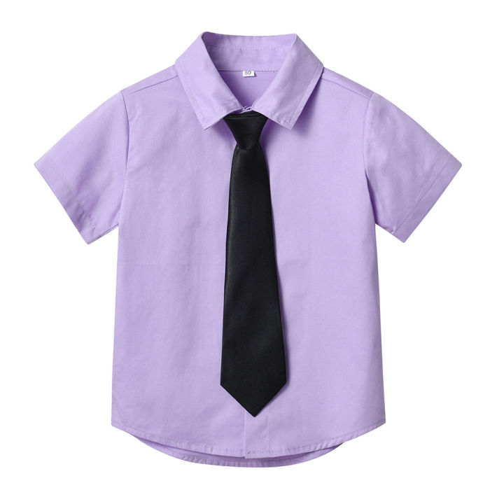 Boy's%20shirt%20thin%20cotton%20children's%20Korean%20version%20of%20the%20new%20spring%20and%20summer%20trendy%20with%20tie%20baby%20white%20foreign%20style%20college%20style%20boys'%20lining%20-%20Image%202