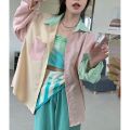 French Super Fairy Senior Elegant Long Sleeve Blouse Women's Early Autumn Thin Design Sense Macaron Color Series Patchwork Shirt. 