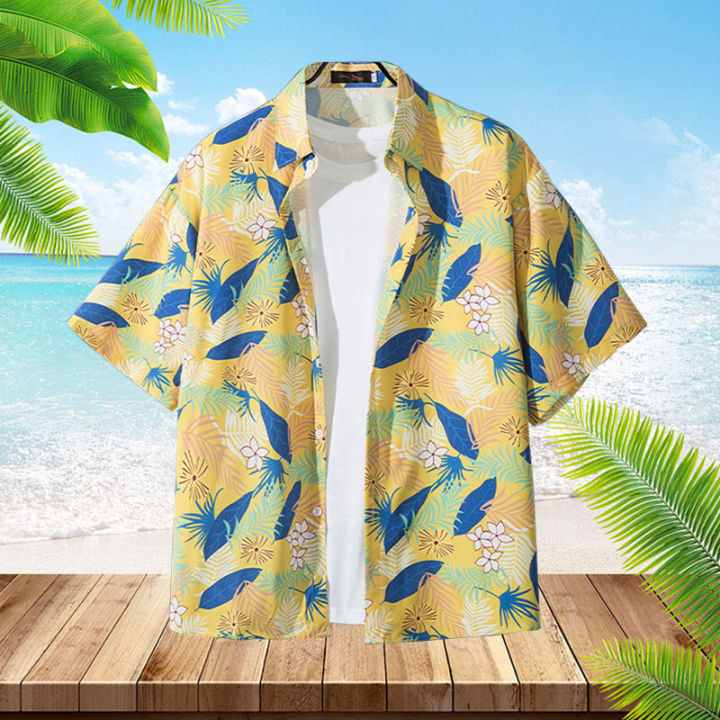 Men's%20Short%20Sleeved%20Floral%20Shirt%20Loose%20Hawaiian%20Shirt%20Casual%20Versatile%20Beach%20Top%20Turn-Down%20Collar%20Summer%20Loose%20Popular%20Quick%20Dry%20-%20Image%204