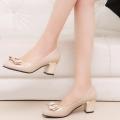 Spring, Summer, Autumn Versatile Single-Layer Shoes Women's Chunky Heel Black and White Work Shoes High Heel Mid Heel Bow Patent Leather Ladies Leather Shoes.
