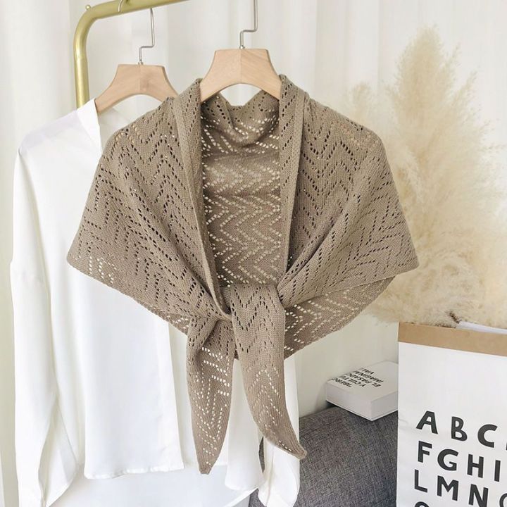 Spring and Autumn Air-Conditioned Room Small Shawl Outer Wear Knitted Shoulder Knotted Scarf Female Neck Protection Fake Two Pieces Shawl Cape Summer