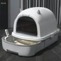 Cat Detachable Fully Enclosed Cat Toilet Pet Supplies with Door Anti Splashing Grey. 