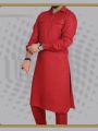Stylized  Cotton Red Color Semi Long Kabli Set  for Men. 