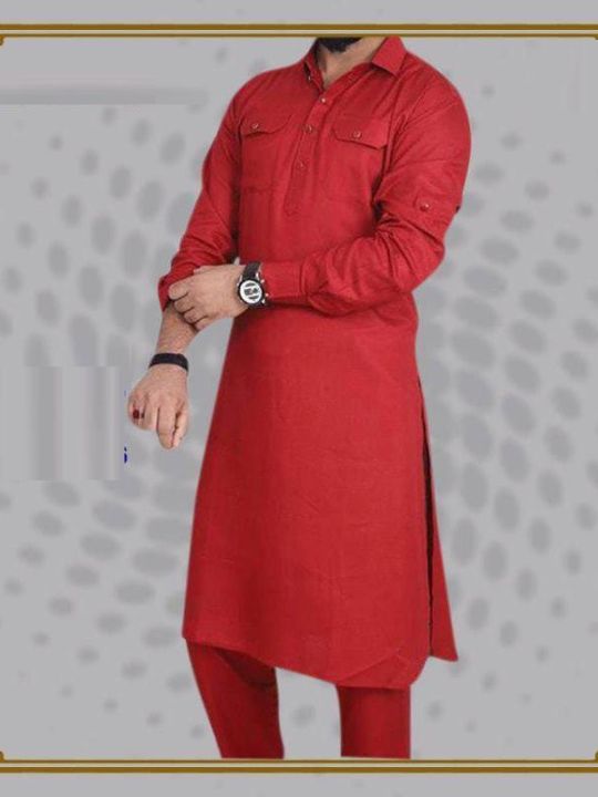 Stylized%20%20Cotton%20Red%20Color%20Semi%20Long%20Kabli%20Set%20%20for%20Men%20-%20Image%202