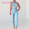 Ta Top Trousers Suit Bkless Tight Waist Ladies Summer Suit. 