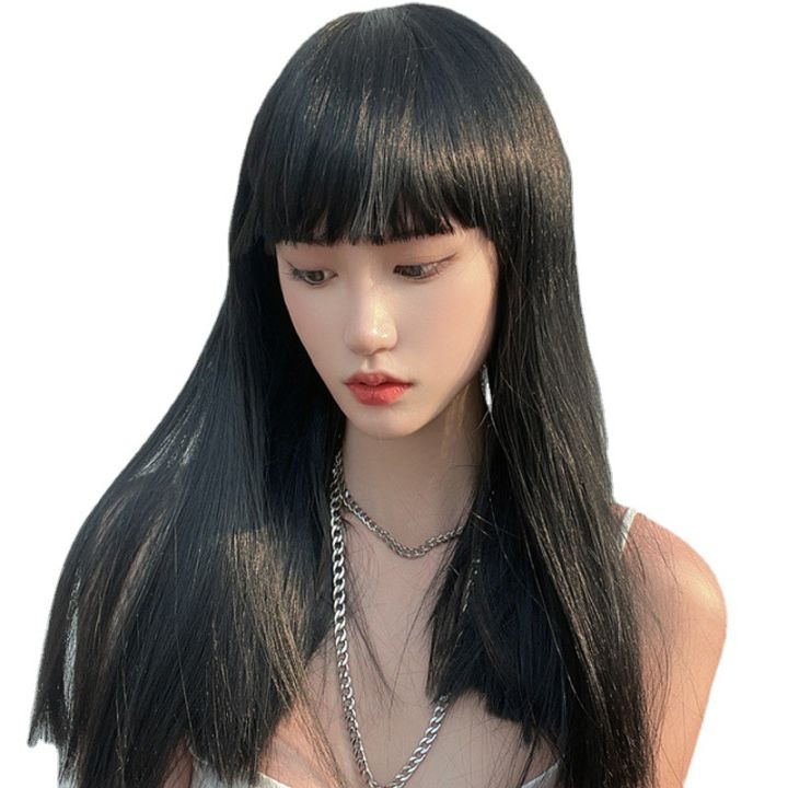 Lisa%20Wig%20Women's%20Long%20Hair%20Comic%20Bangs%20Collarbone%20Length%20Haircut%20Korean%20Style%20Hairstyle%20Full-Head%20Wig%20-%20Image%205