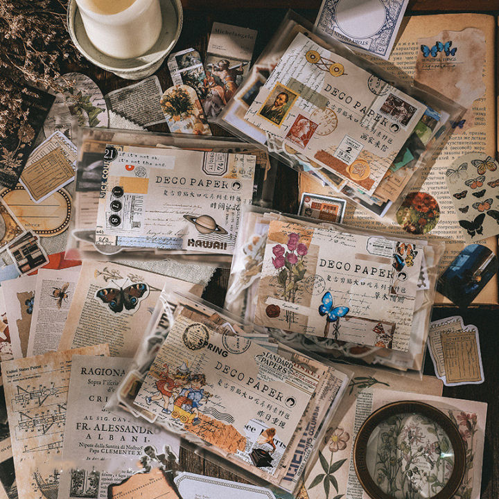 RHS Online 200PCS Retro Basic Material Paper Set Vintage Stickers Memo Album Journal Planner Diary Scrapbooking Sticker