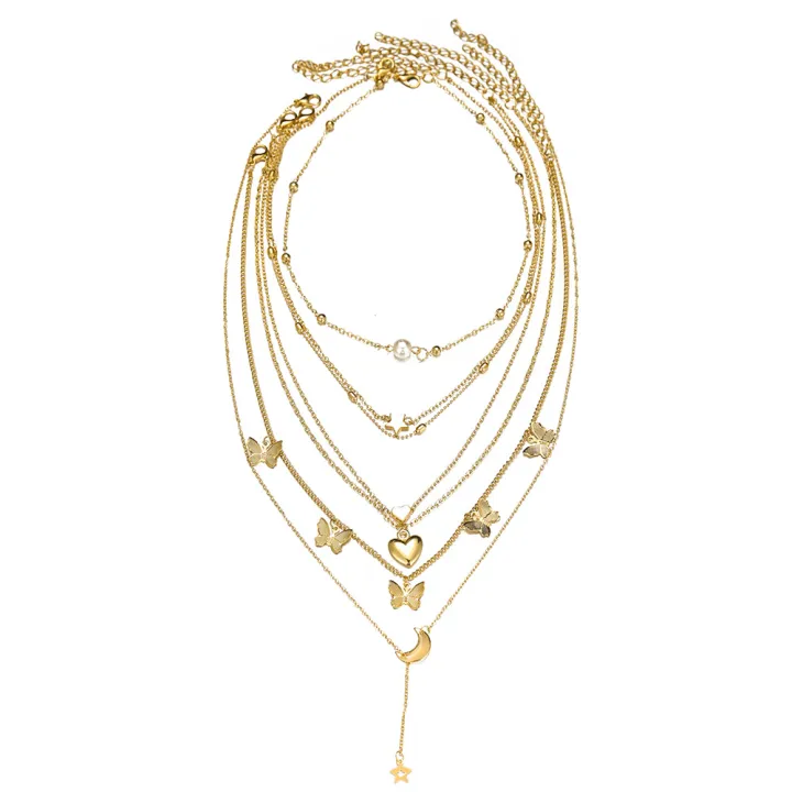 6%20Pcs/set%20Pendant%20%20Necklace%20Creative%20Personality%20Multi-layer%20erflies%20Moon%20Peach%20Heart-shaped%20Pendant%20color:old%20-%20Image%204